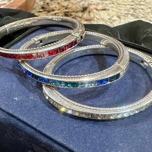 Elegant Red and Blue Crystal Bangle Bracelets